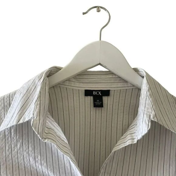 BCX Button Down White Black Long Sleeves Stretch Office Career Casual M # 1349 - Picture 3 of 14